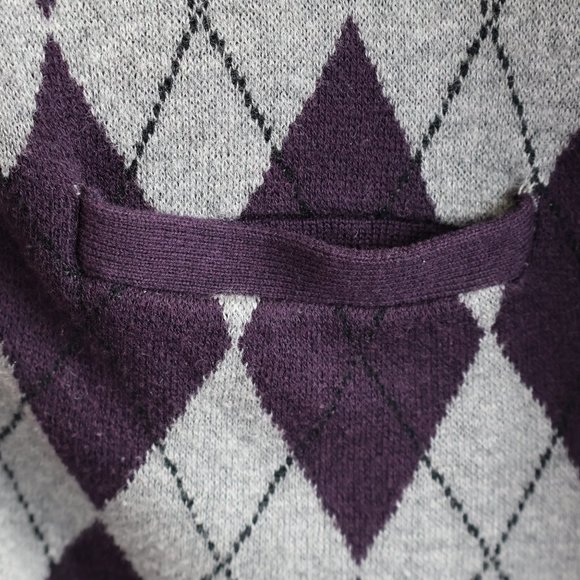 Croft & Barrow Argyle Button Up Cardigan - Dark Purple & Grey - Size S - Picture 7 of 15
